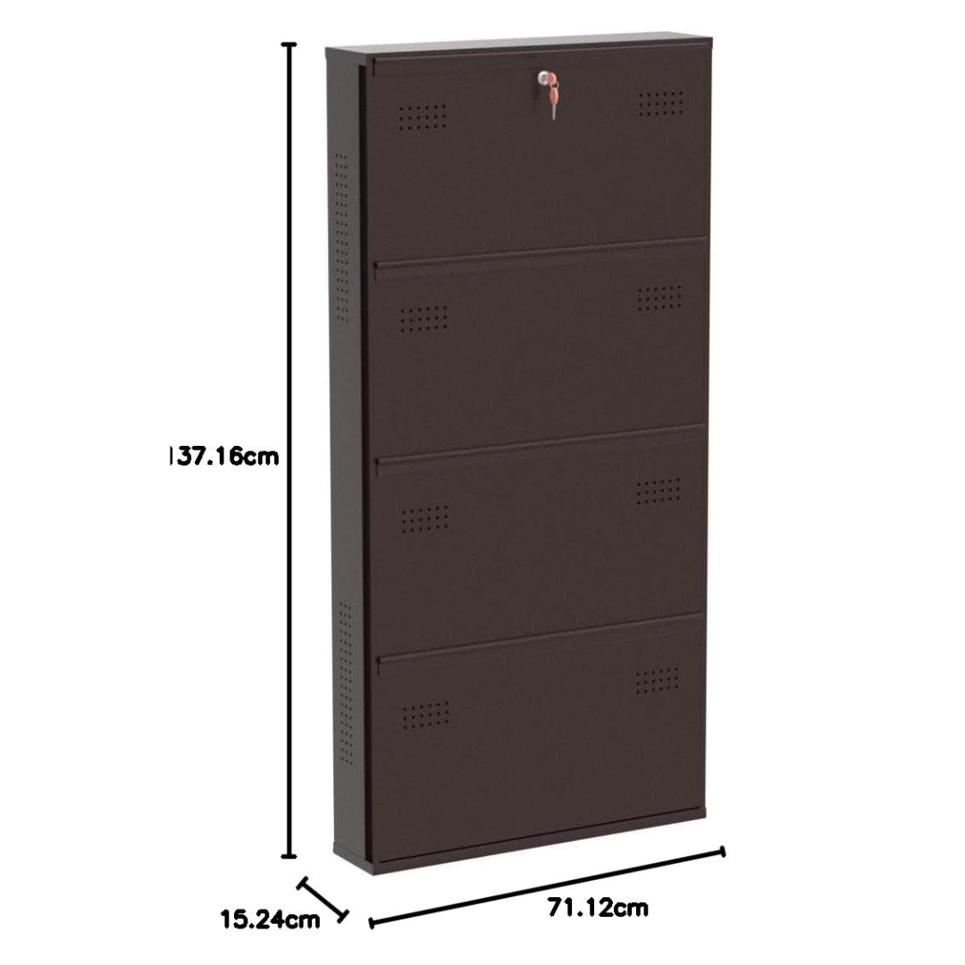 Wall Mounted Metal Shoe Rack 4  Door | Space-Saving Shoe Organizer (20” & 28”)