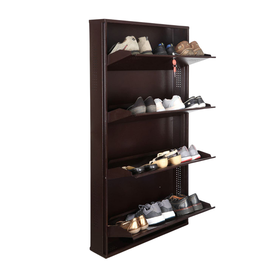 Wall Mounted Metal Shoe Rack 4  Door | Space-Saving Shoe Organizer (20” & 28”)