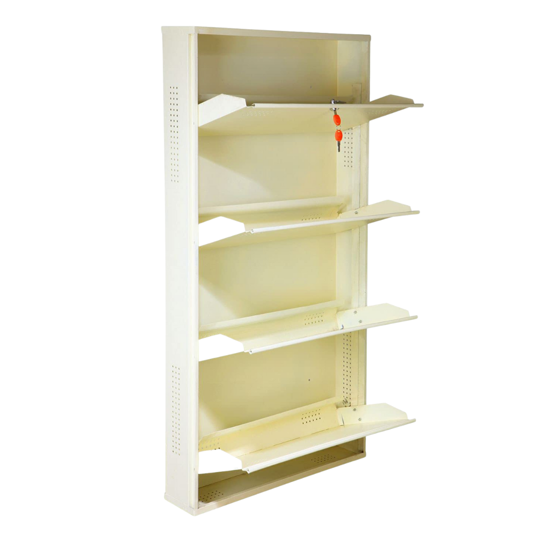 Wall Mounted Metal Shoe Rack 4  Door | Space-Saving Shoe Organizer (20” & 28”)